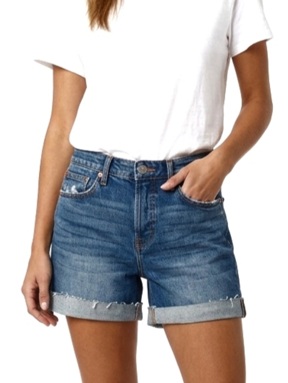 Blank NYC Mid-Blue Rolled Hem Jean Shorts